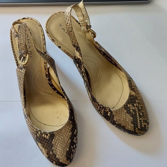 Tahari Snakeskin Sling Pumps sz 7 - Picture 2 of 10